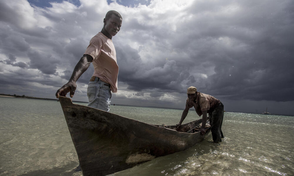 Fisherman in their boats, Ilha de Mafamede, Mozambique.