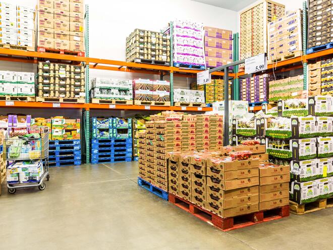 food stocked in a warehouse