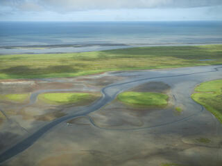 Aerial landscape with Bristol Bay in the background