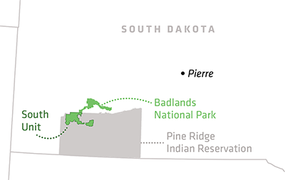 Map of Badlands and Pine Ridge